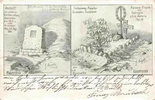 AK / Ansichtskarte La Boisselle Ovillers-la-Boisselle PERONNE 80 Somme Massengrab Einzelgrab Haegele Kuenstlerkarte