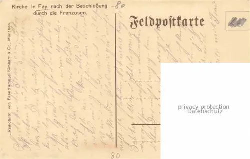 AK / Ansichtskarte Fay PERONNE 80 Somme Kirche nach der Beschiessung der Franzosen Ruines Grande Guerre Truemmer 1. Weltkrieg Feldpost