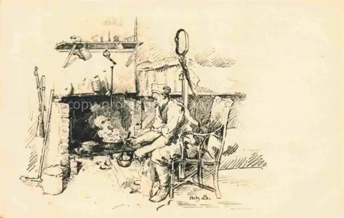 AK / Ansichtskarte Fresnoy-au-Val AMIENS 80 Somme Am Kamin Gutjahr-Serie B Nr. V Kuenstlerkarte