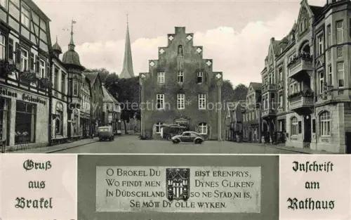 AK / Ansichtskarte Brakel Westfalen Marktplatz Rathaus Inschrift