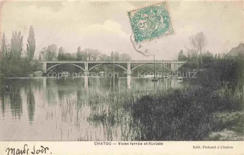 AK / Ansichtskarte Chatou Saint-Germain-en-Laye 78 Yvelines Voies ferrée et fluviale aux bords de la Seine Pont