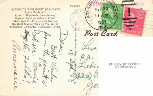 AK / Ansichtskarte New Jersey US-State Doppelts High Point Brauhaus Ocean Boulevard