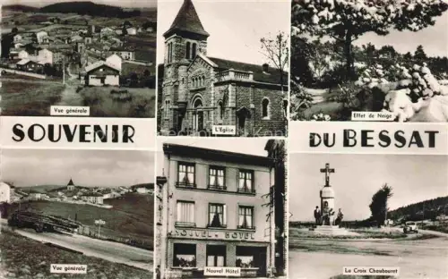 AK / Ansichtskarte Le Bessat Saint-Etienne 42 Loire Station estivale et hivernale Vue generale L'Eglise Effet de neige Vue generale Nouvel Hotel Le Croix Chaubouret