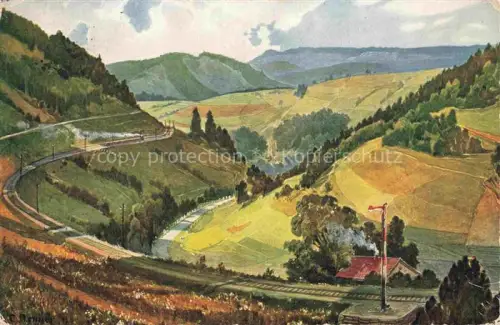 AK / Ansichtskarte Bad Kudowa Kudowa-Zdroj Niederschlesien PL und Umgebung Landschaftspanorama Bahnstrecke Kudowa Keilendorf Grafschaft Glatz Kuenstlerkarte