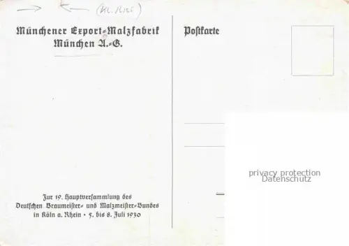 AK / Ansichtskarte MueNCHEN  Bayern Original-Gemaelde Muenchener Export-Malzfabrik zur 19. Hauptversammlung des Deutschen Braumeister- und Malzmeister-Bundes in Koeln Kuenstlerkarte