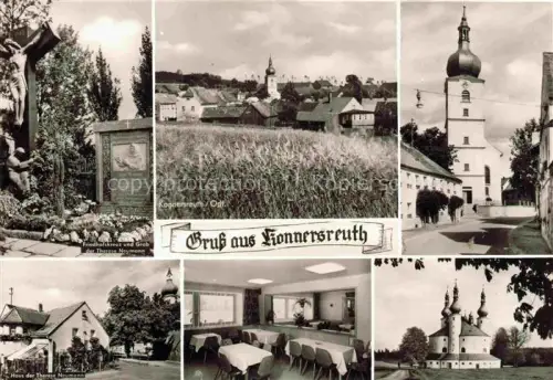 AK / Ansichtskarte Konnersreuth Oberpfalz Friedhofskreuz Panorama Kirche Gasthof Weisses Ross Gaststube