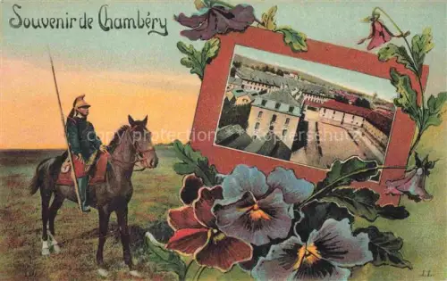 AK / Ansichtskarte CHAMBERY 73 Savoie Souvenir de la ville Place Chevalier Bilderrrahmen Kuenstlerkarte Werbung Pétrole Hahn pour vos cheveux