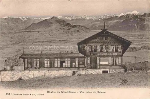 AK / Ansichtskarte Saleve Saint-Julien-en-Genevois 74 Haute-Savoie Buffet Restaurant de la Gare Chaîne du Mont Blanc vue prise du Salève