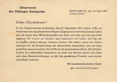 AK / Ansichtskarte STUTTGART  CITY Altenverein der Tuebingr Stuttgardia Einladung