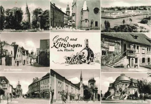 AK / Ansichtskarte Kitzingen Main Falterturn Obere Kirchgasse Alte Poststrasse Kaiserstrasse Kirche Luitpold Bad