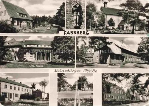 AK / Ansichtskarte Fassberg CELLE Niedersachsen Hotel Zur Reblaus St Michaelkirche Offiziers Kasino Wohnblock Heideweg Anlage Trauenerweg