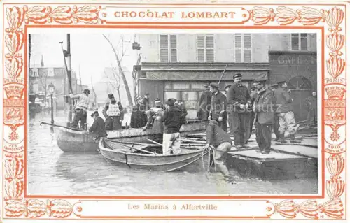 AK / Ansichtskarte Alfortville Alforville CRETEIL 94 Val-de-Marne Les Marins sauvetage Inondation Werbung Chocolat Lombart Paris