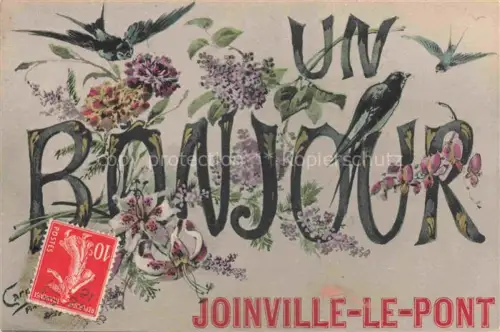AK / Ansichtskarte Joinville-le-Pont Nogent-sur-Marne 94 Val-de-Marne Un bonjour de la ville des fleurs Briefschwalbe Kuenstlerkarte