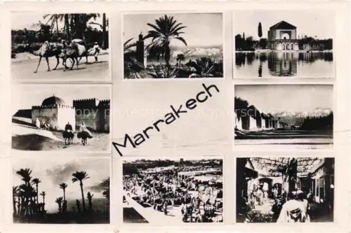 AK / Ansichtskarte Marrakech Marrakesch Maroc Menara Palmerie Kamele Jemaa el Fnaa
