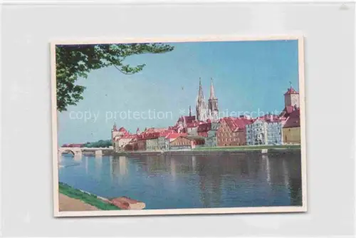 AK / Ansichtskarte REGENSBURG Bayern Steinerne Bruecke mit Bruecktor und Dom