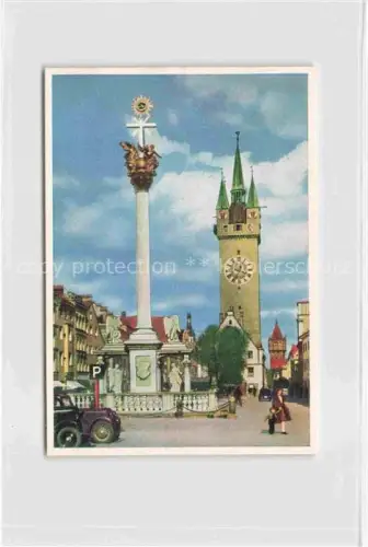 AK / Ansichtskarte Straubing Stadtturm und Dreifaltigkeitssaeule