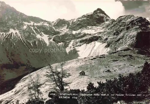 AK / Ansichtskarte Schesaplana Raetikon GR Oberzalim Huette mit Panueler Schrofen Berghaus Alpen