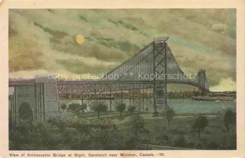 AK / Ansichtskarte Sandwich Windsor Ontario Canada View of Ambassador Bridge at Night