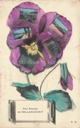 AK / Ansichtskarte Billancourt 92-BOULOGNE-BILLANCOURT Une pensée de la ville vues d'ensemble fleur Kuenstlerkarte