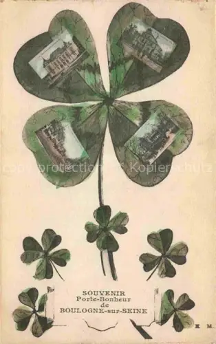 AK / Ansichtskarte BOULOGNE-SUR-SEINE BOULOGNE-BILLANCOURT 92 Souvenir Porte-Bonheur vues d'ensemble Kleeblatt Kuenstlerkarte