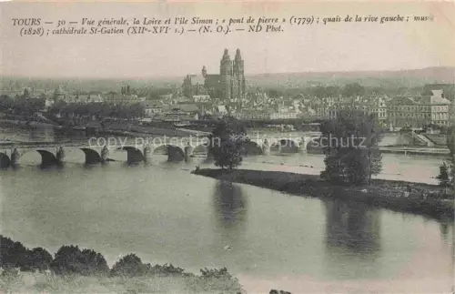 AK / Ansichtskarte TOURS 37 Indre-et-Loire Vue generale la Loire et l'ile Simon Pont de pierre Quais de la rive gauche