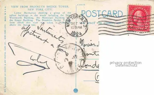 AK / Ansichtskarte NEW YORK City USA View from Brooklyn Bridge Tower