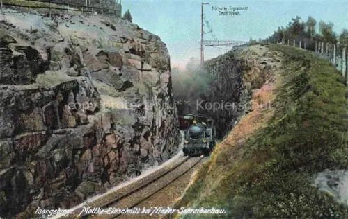 AK / Ansichtskarte Isergebirge Jizerske Hory CZ Moltke Einschnitt bei Nieder Schreiberhau Dampflok