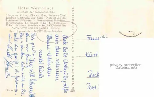 AK / Ansichtskarte Hann Muenden Hannoversch Muenden Goettingen Hotel Werrahaus unterhalb der Autobahnbruecke