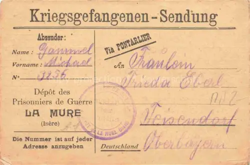 AK / Ansichtskarte La Mure GRENOBLE 38 Isere Kriegsgefangenen Sendung