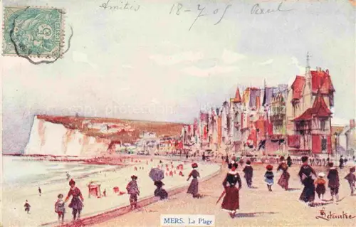 AK / Ansichtskarte MERS-LES-BAINS MERS-SUR-MER Abbeville 80 Somme La Plage Promenade Dessin Kuenstlerkarte