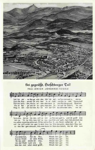 AK / Ansichtskarte Hirschberg  JELENIA GORA Riesengebirge Schlesien PL Sei gegruesst Hirschberger Tal Lied Noten Panoramakarte aus der Vogelperspektive