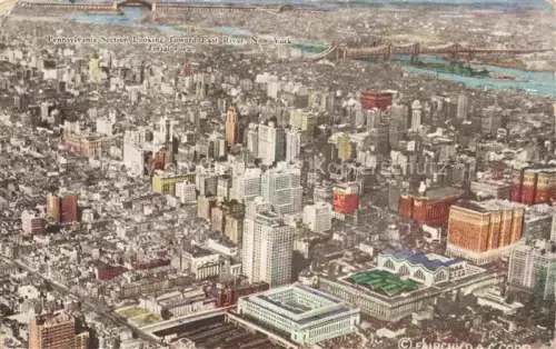 AK / Ansichtskarte NEW YORK City USA From high in the air Center of Manhattan Pennsylvania Station Hotel Bridges East River