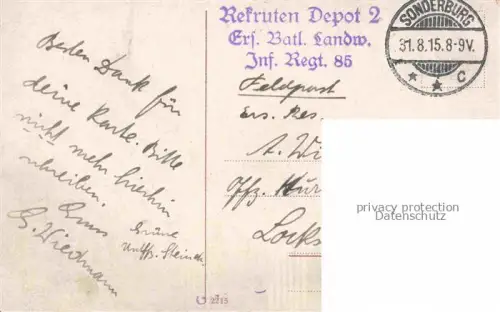 AK / Ansichtskarte Sonderburg DK Strandpromenade Feldpost Stempel Rekruten Depot 2 Inf. Regt. 85