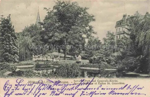 AK / Ansichtskarte Muelhausen Elsass Salvator-Park und Genovefa-Kirche
