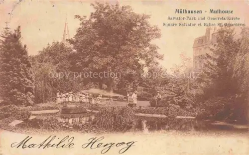AK / Ansichtskarte Muelhausen Elsass Salvator-Park und Genovefa-Kirche