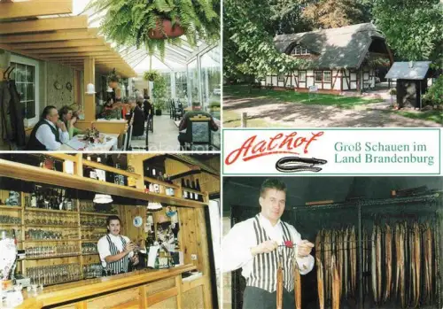 AK / Ansichtskarte Gross-Schauen Storkow Mark Brandenburg Aalhof Matthias Goedicke Terrasse Theke Aalraeucherei