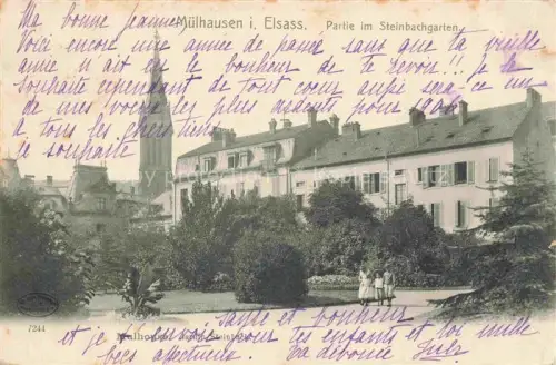 AK / Ansichtskarte Muelhausen Elsass Partie im Steinbachgarten Jardin Steinbach