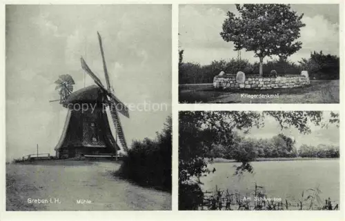 AK / Ansichtskarte Greben  Grebin Holstein PLoeN Schleswig-Holstein Muehle Kriegerdenkmal Am Schluensee