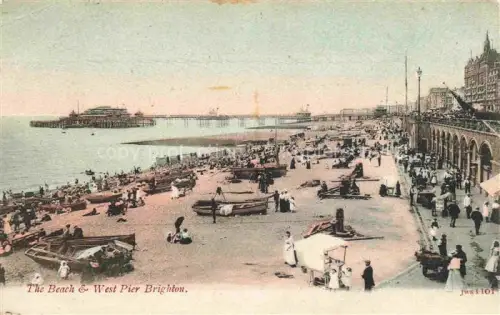 AK / Ansichtskarte BRIGHTON  East Sussex UK The Beach and West Pier