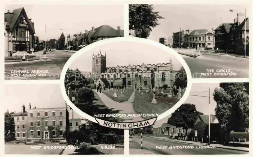 AK / Ansichtskarte NOTTINGHAM  UK Central Avenue West Bridgford Hall West Bridgford Parish Church The Circle Library