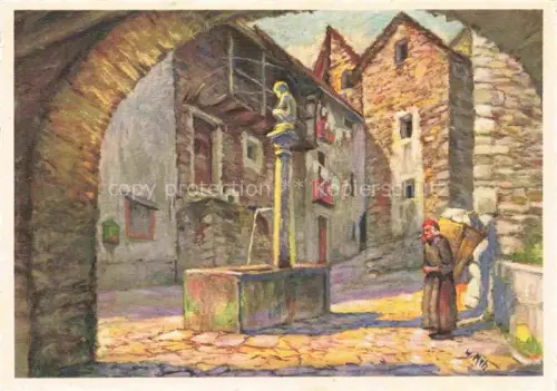 AK / Ansichtskarte Arcegno Locarno TI La Fontana del Villaggio Kuenstlerkarte