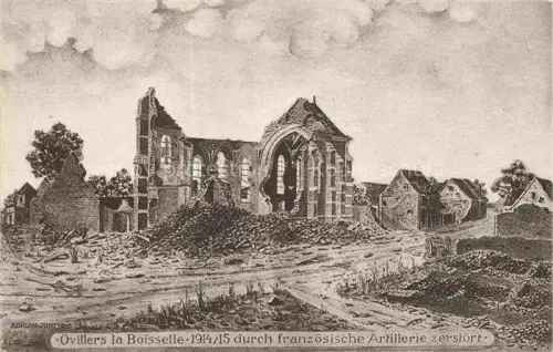 AK / Ansichtskarte Ovillers-la-Boisselle PERONNE 80 Somme 1914-15 durch franzoesische Artillerie zerstoert Truemmer 1. Weltkrieg Adrian Kuenstlerkarte