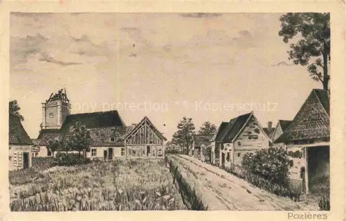 AK / Ansichtskarte Pozieres PERONNE 80 Somme Vue d'ensemble et l'église Dessin Adrian Kuenstlerkarte Feldpost
