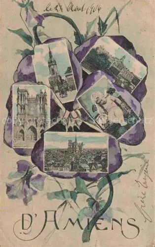 AK / Ansichtskarte AMIENS 80 Somme Vues d'ensemble Fleur Kuenstlerkarte
