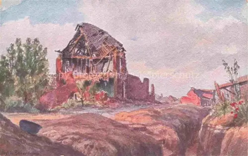 AK / Ansichtskarte Beuvraignes Montdidier 80 Somme Laufgraben Dorfe Truemmer 1. Weltkrieg Kuenstlerkarte