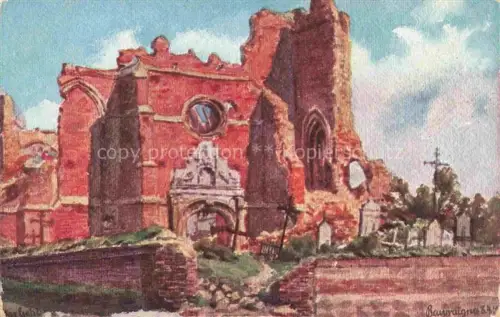 AK / Ansichtskarte Beuvraignes Montdidier 80 Somme Ruinen der Kirche Truemmer 1. Weltkrieg Kuenstlerkarte