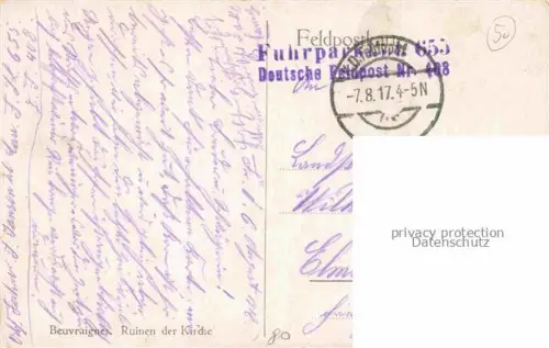 AK / Ansichtskarte Beuvraignes Montdidier 80 Somme Ruinen der Kirche Truemmer 1. Weltkrieg Kuenstlerkarte