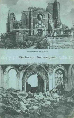 AK / Ansichtskarte Beuvraignes Montdidier 80 Somme Vorderansicht und Innenansicht der Kirche Truemmer 1. Weltkrieg