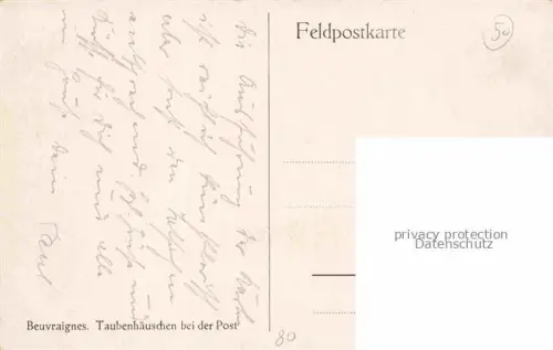 AK / Ansichtskarte Beuvraignes Montdidier 80 Somme Taubenhaeuschen bei der Post Truemmer 1. Weltkrieg Kuenstlerkarte Feldpost