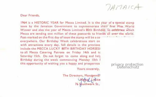 AK / Ansichtskarte Jamaica  Caribic Miss World 1963